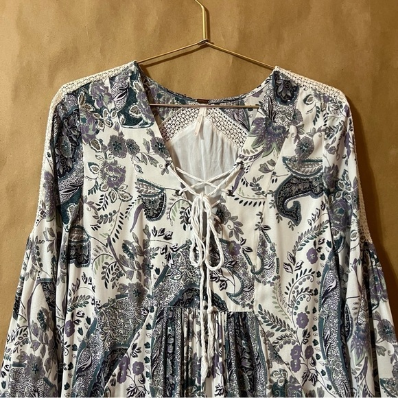 Free People | Rain Or Shine Lace Up Mini Dress Popover Floral Paisley Size XS - Picture 4 of 16